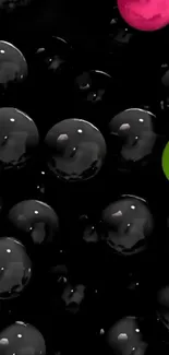 Neon-colored bubbles with dark background for mobile wallpaper.