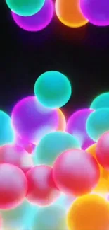 Vibrant neon bubbles glowing on dark background mobile wallpaper.