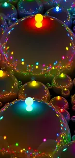 Colorful neon bubbles with vibrant reflections.