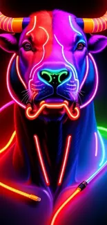 A vibrant neon bull design for mobile wallpaper with bright colors.