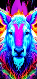 Vibrant neon bull with psychedelic colors in abstract design.