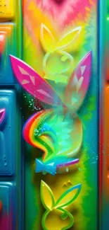 Colorful and vibrant neon bunny wallpaper art.