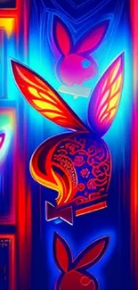 Vibrant neon bunny art wallpaper with bold colors and patterns.