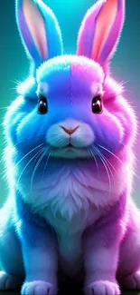 Vibrant neon bunny with colorful hues in a playful design.