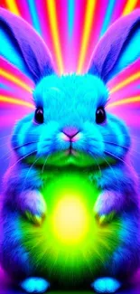 Vibrant neon bunny with a glowing orb.