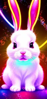 Neon bunny with glowing ears in a vibrant digital art wallpaper design.