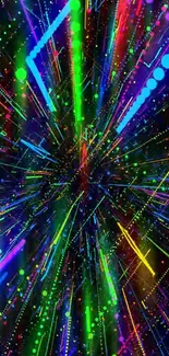 Vibrant neon burst wallpaper with colorful lights on a black background.