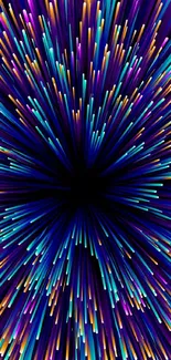 Colorful neon burst wallpaper with vibrant light streaks and dark blue tones.