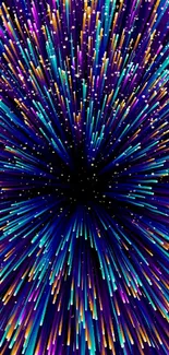 Vibrant neon burst wallpaper with radial teal, orange, and purple lines.