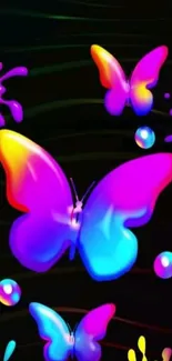 Vibrant neon butterflies with abstract colors