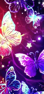 Vibrant neon butterfly wallpaper with glowing colors and a dreamy atmosphere.