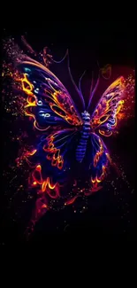 Vibrant neon butterfly with electric colors digital art wallpaper.