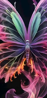 Colorful neon butterfly wallpaper with glowing wings.