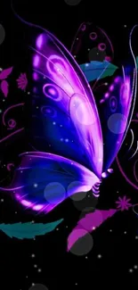 Neon butterfly on a dark background wallpaper, perfect for mobile screens.