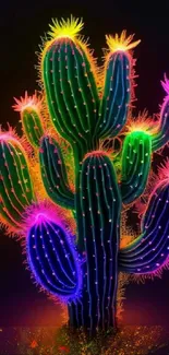 Vibrant neon cactus artwork with glowing colors