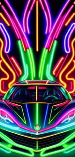 Vibrant neon car design with dynamic colors and glowing lights.