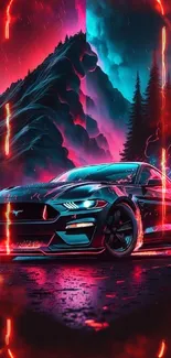 Sleek neon car with vibrant backdrop in dynamic mobile wallpaper.