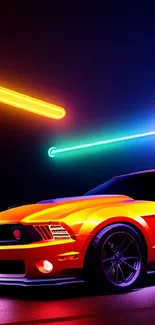 Vibrant neon-lit sports car wallpaper for mobile.