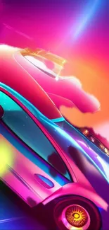 Vibrant neon car wallpaper with magenta and orange hues.