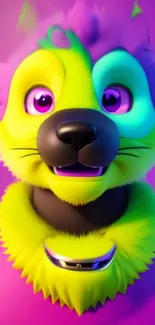 Bright and colorful neon cartoon animal wallpaper with furry character.