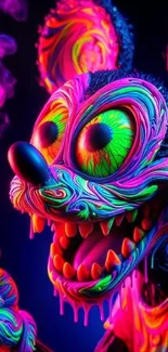 Vibrant neon cartoon art with bright colors and whimsical design.