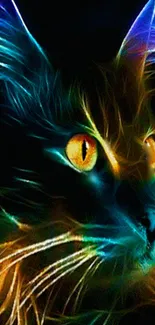 Colorful neon cat digital art wallpaper with glowing effects.