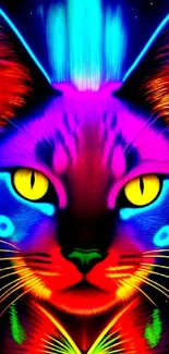 Colorful neon cat digital artwork with vibrant hues and abstract design.