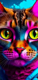 Neon cat wallpaper with vibrant colors and psychedelic design.