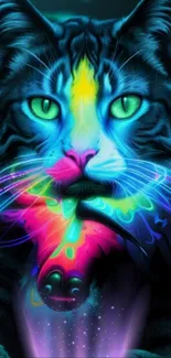 Vibrant neon cat art with glowing colors.