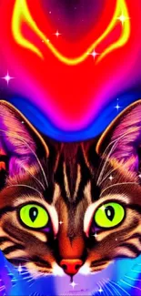 Vibrant neon cat artwork for mobile wallpaper.