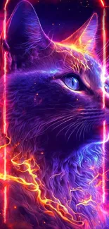 Vibrant neon art of a glowing cat with electrifying colors.