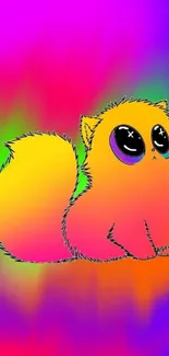 A vibrant and colorful neon cat illustration design wallpaper.