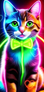 Neon cat with glowing colors and vibrant design.