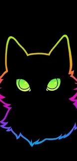 Neon cat silhouette with colorful gradient outline on a black background.