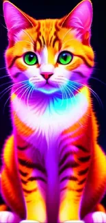 Vibrant neon cat graphic with colorful, fantasy-inspired design. Perfect mobile wallpaper.