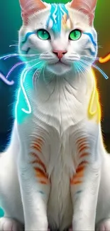 Vibrant neon cat with colorful lighting effects.