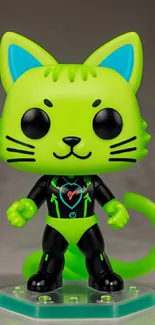 Vibrant neon green cartoon cat figure on a phone wallpaper.