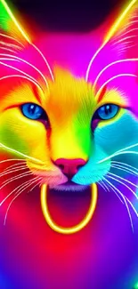 Colorful neon cat with vibrant pink and blue hues.