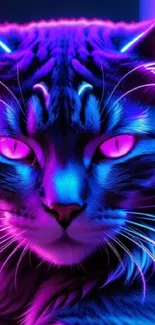 Vibrant neon cat wallpaper with striking colors.