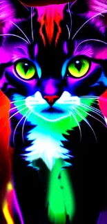 Vibrant neon cat with glowing colors.