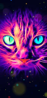 Vibrant neon cat with glowing digital art style in purple hues.