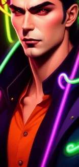 Vibrant neon-themed character art wallpaper with colorful accents.