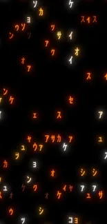 Vibrant neon wallpaper with glowing Japanese characters on a black background.