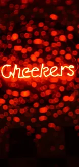 Neon checkers wallpaper with vibrant red glow.