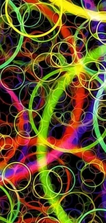 Vibrant neon circles wallpaper on a dark background.