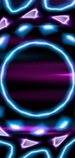 Vibrant neon circle design with electric blue and purple hues on mobile wallpaper.