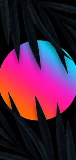 Vibrant neon circle with dark leaves, perfect for mobile wallpaper.