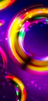 Vibrant neon circles against a purple background mobile wallpaper.