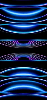 Vibrant neon circles wallpaper with blue and purple glowing patterns.