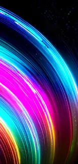 Dynamic neon swirl in blue, pink, and purple for a vibrant phone wallpaper.